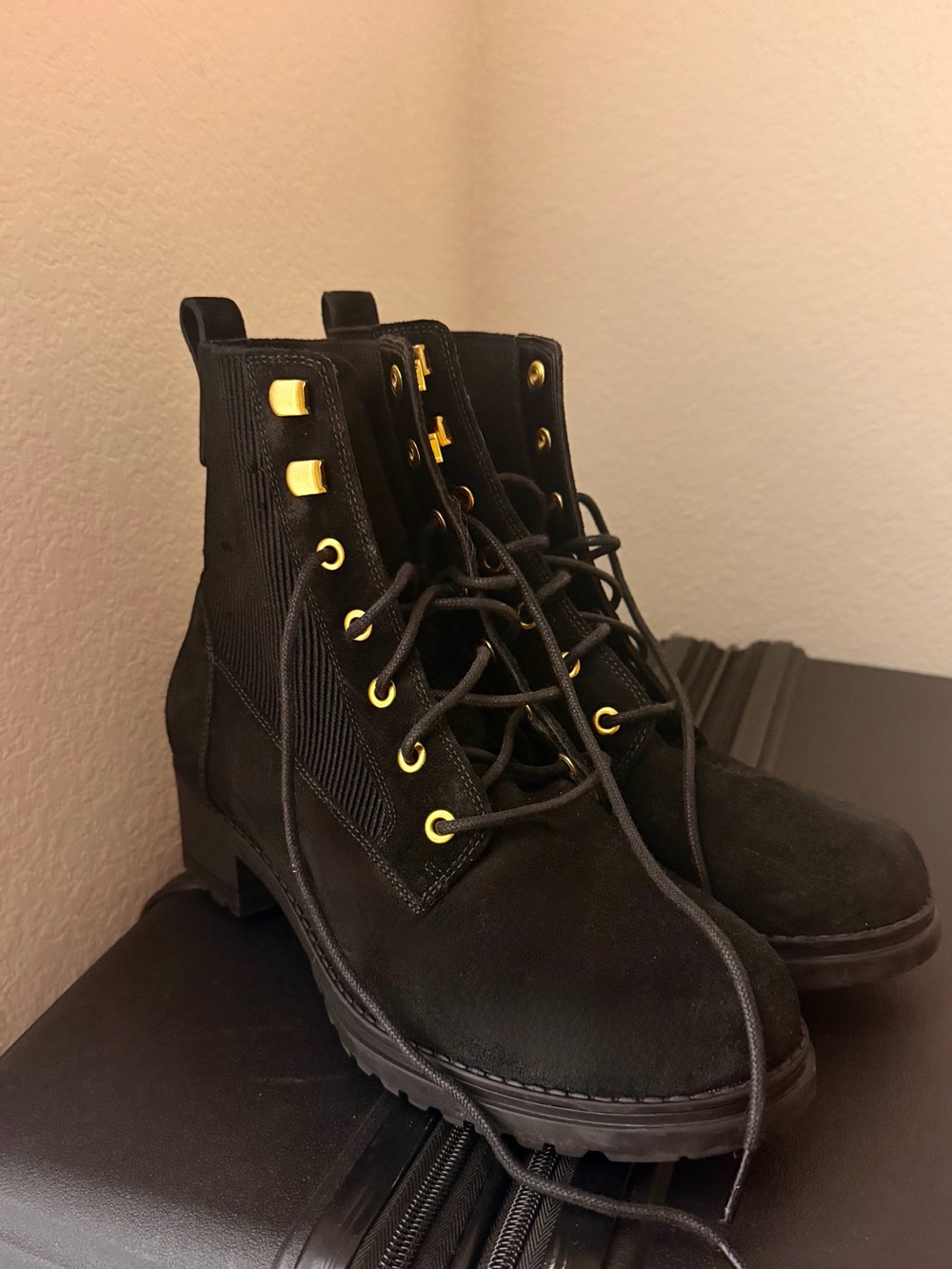Cole Haan Camea Combat suede boots